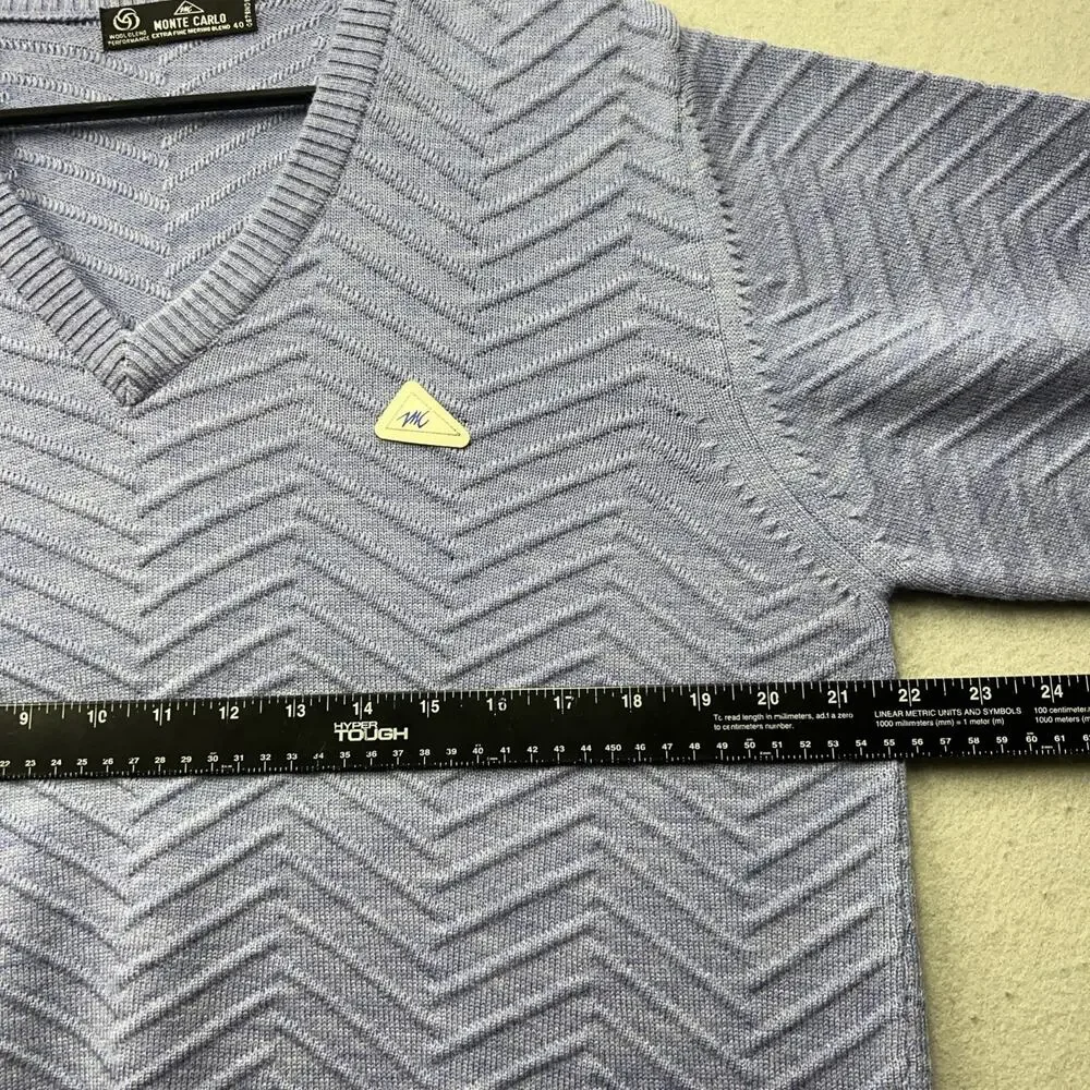 Monte Carlo V Neck Sweater Mens 40 Gray Wool Blend Chevron‎ Knit Pullover